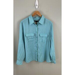 INC International Concepts Women’s 100% Linen Button Front Shirt Sz 18 Turquoise